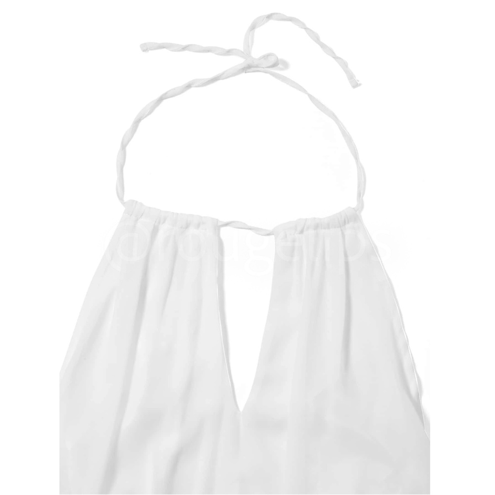 White Flowy Halter Cutout Maxi Flared Dress Backless Open Back - Picture 8 of 12